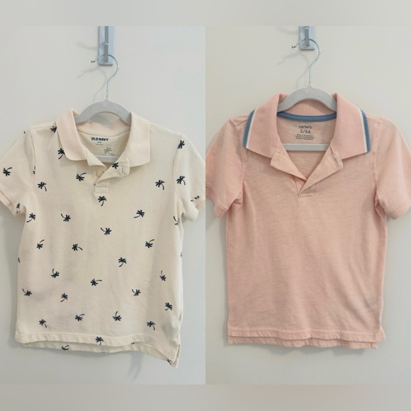 Old Navy Other - Old Navy Cream Polo with Navy Palm Print & Carter's Light Coral Polo - Twin Pack